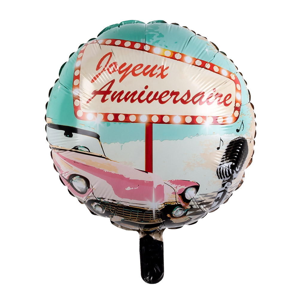 St. Folieballon Rock 'n Roll 'Joyeux Anniversaire' dubbelzijdig (Ø 45 cm)