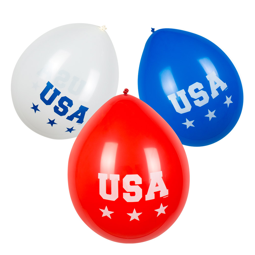 Set 6 latex ballonnen 'USA' 3 kleuren dubbelzijdig (Ø 25 cm)