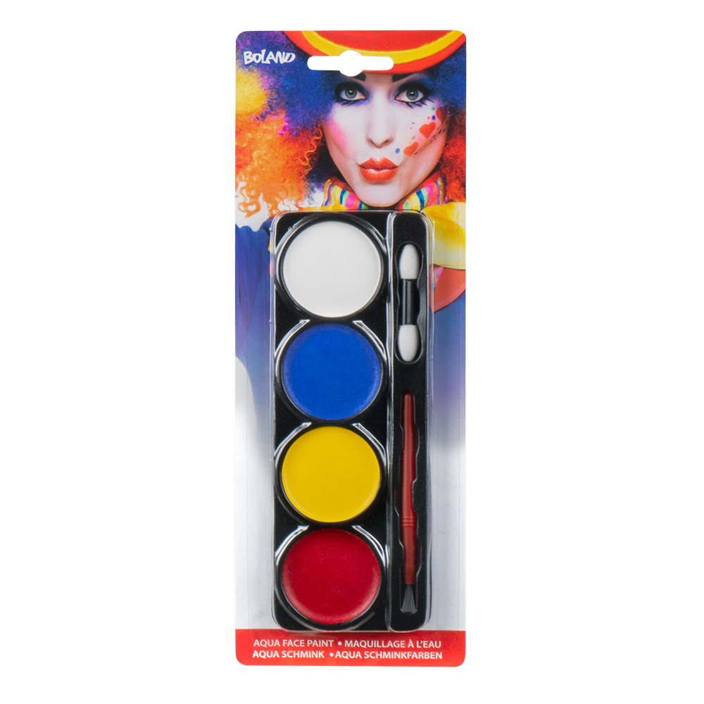 Set Palet Clown schmink op waterbasis (4 potjes, applicator en penseel)