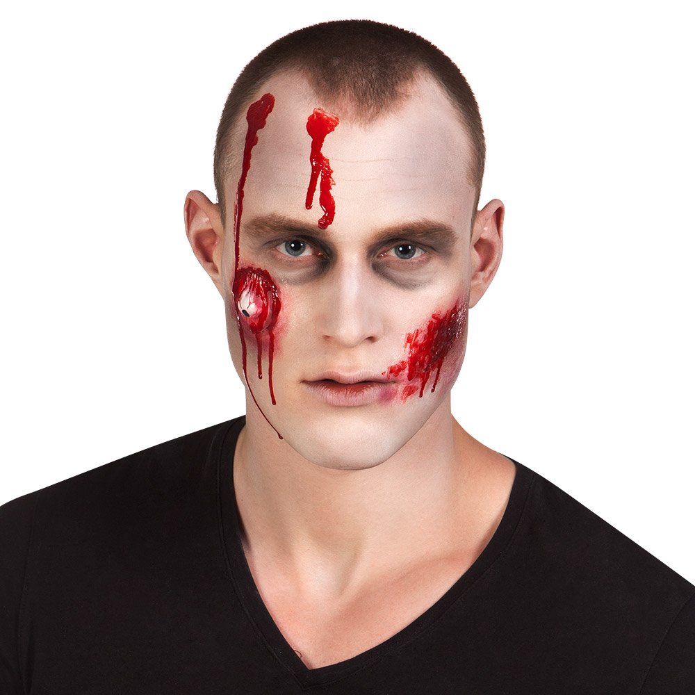 Make-up kit Zombie (3 nepbloedcapsules, latex wond, spons en applicator)