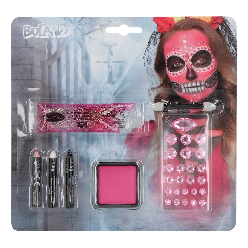 Schmink kit Diamond Catrina (vetschmink, schminksticks, glittergel, strass steentjes en applicator)