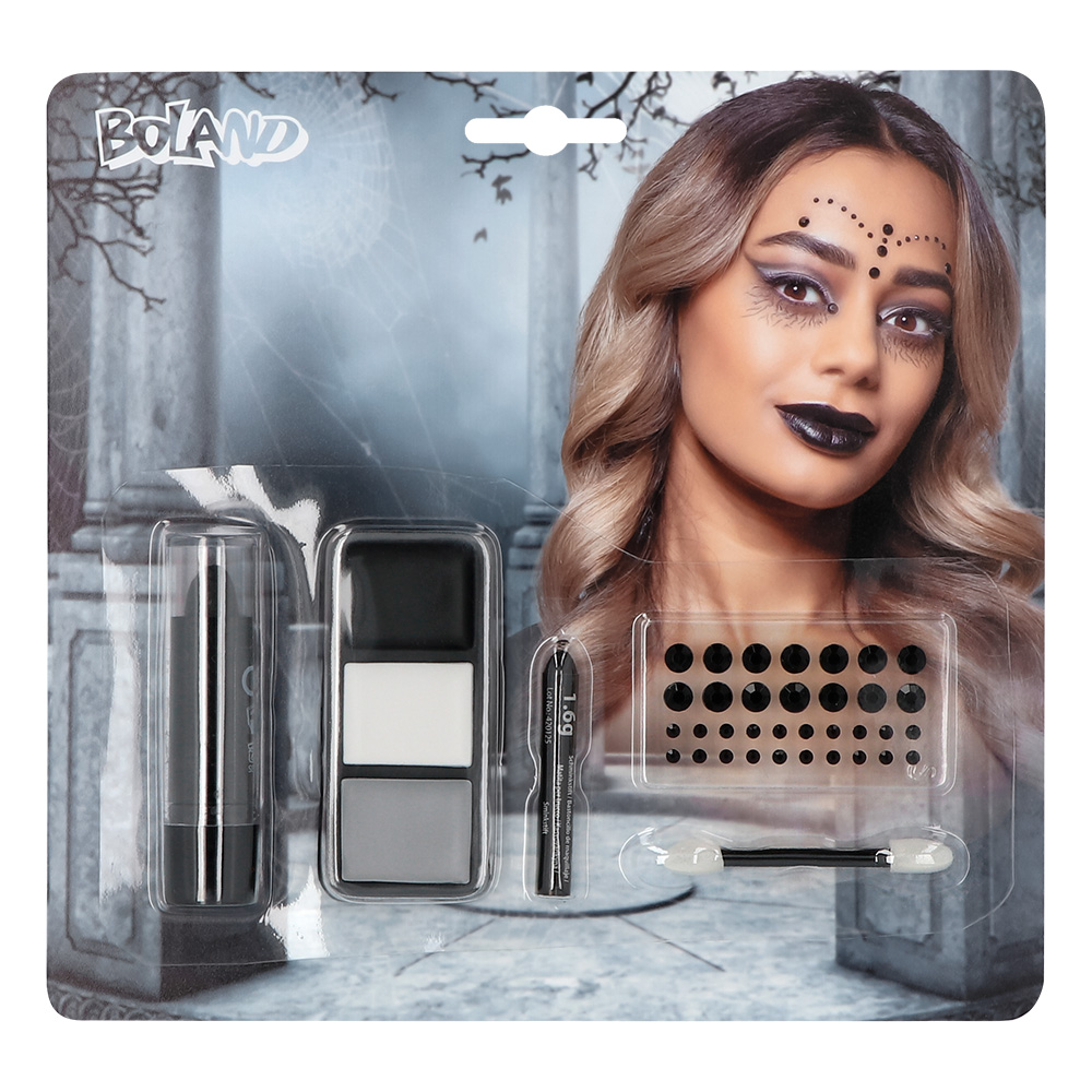 Schmink kit Gothic witch (vetschmink, lippenstift, strass steentjes en applicator)