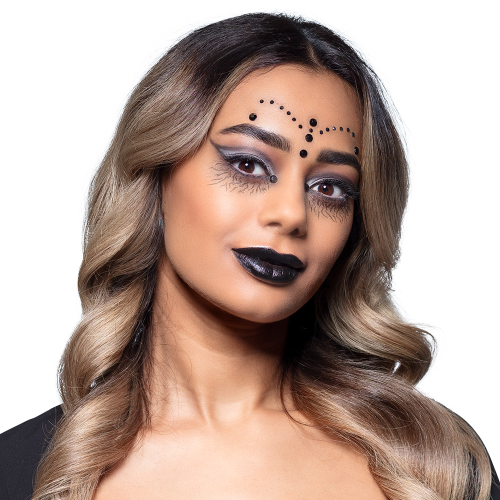 Make-up kit Gothic witch (vetschmink, lippenstift, vel strass steentjes en applicator)