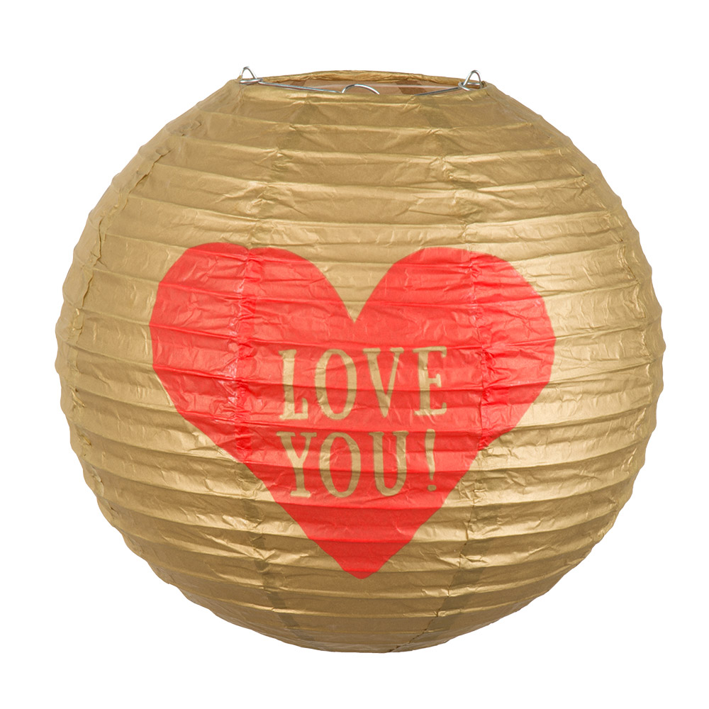 Papieren lampion 'Love you!' met draadstalen frame (Ø 25 cm)