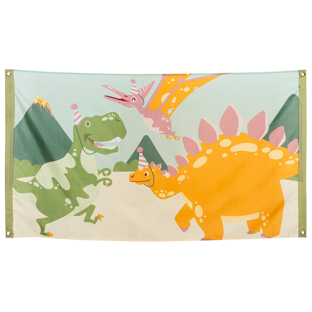 Polyester vlag Dino party (90 x 150 cm)