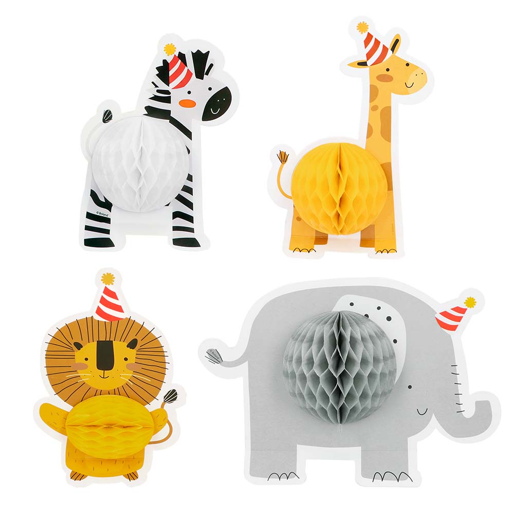 Set 4 honingraat tafeldecoraties Safari 4 dieren