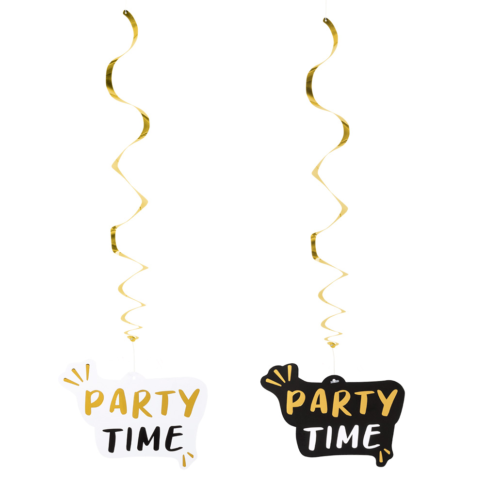 Set 2 decoratieswirls 'Party time' dubbelzijdig (85 cm)