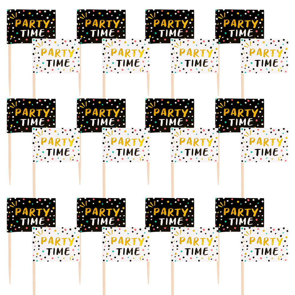 Set 24 Vlaggenprikkers 'Party Time' (7 cm)