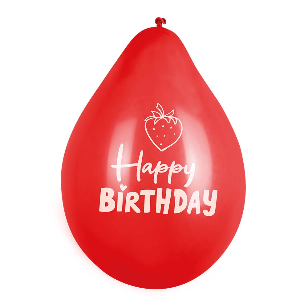 Set 6 Latex ballonnen Fruit 'Happy Birthday' dubbelzijdig (25 cm)