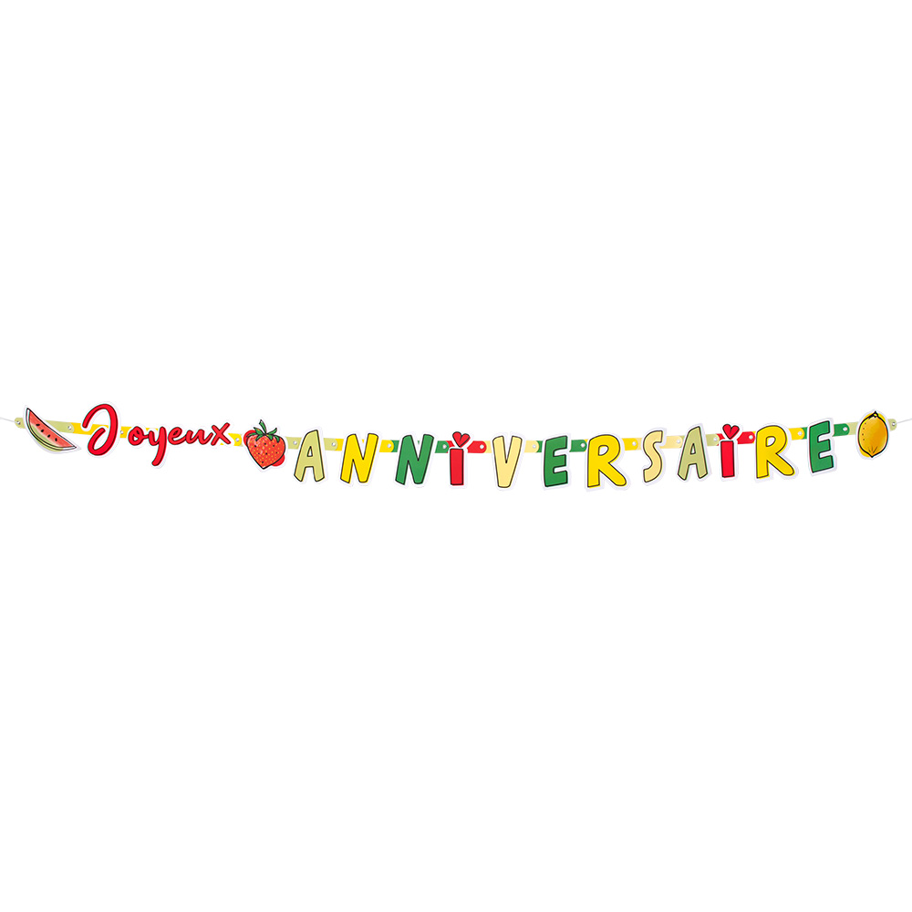 St. Kartonnen letterslinger Fruit 'Joyeux Anniversaire' (300 cm)