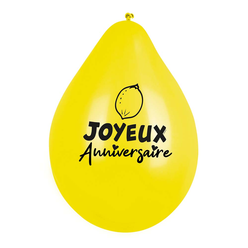 Set 6 Latex ballonnen Fruit 'Joyeux Anniversaire' dubbelzijdig (25 cm)