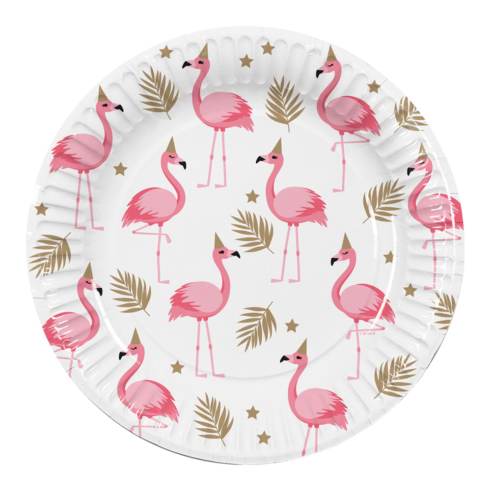 Set 10 papieren Bordjes Flamingo (Ø 23 cm)