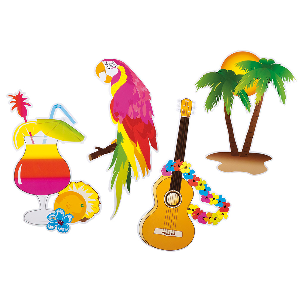 Set 4 kartonnen decoraties hawaï