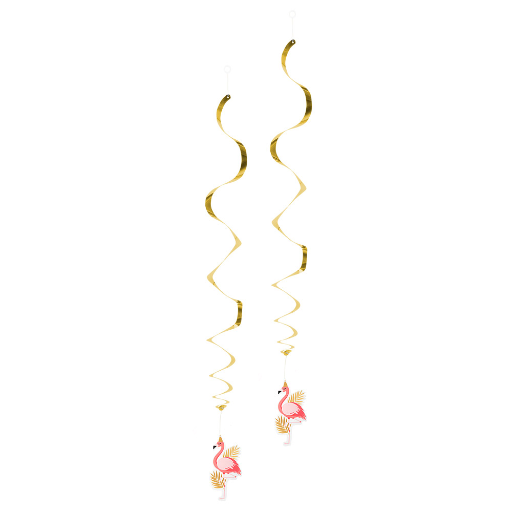 Set 2 decoratieswirls Flamingo dubbelzijdig (85 cm)