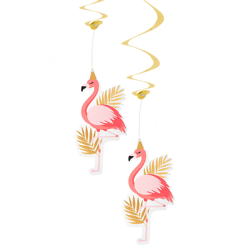Set 2 Decoratieswirls Flamingo dubbelzijdig (85 cm)