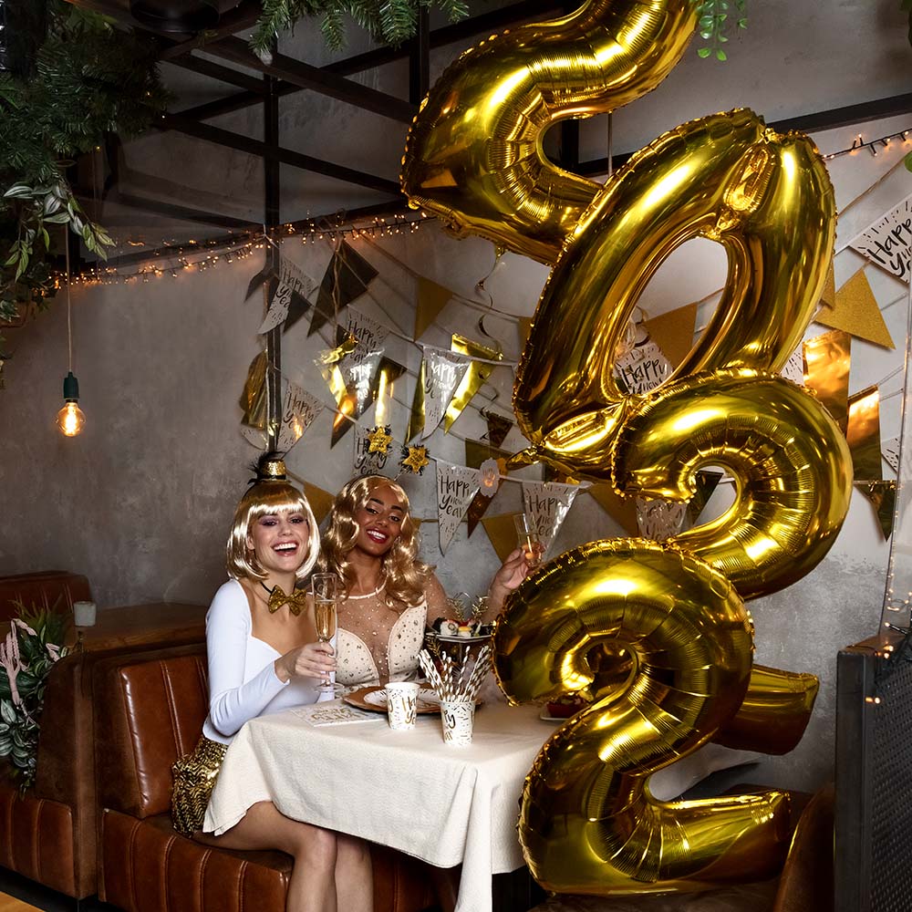 Set 20 papieren rietjes goud/wit (20 cm)