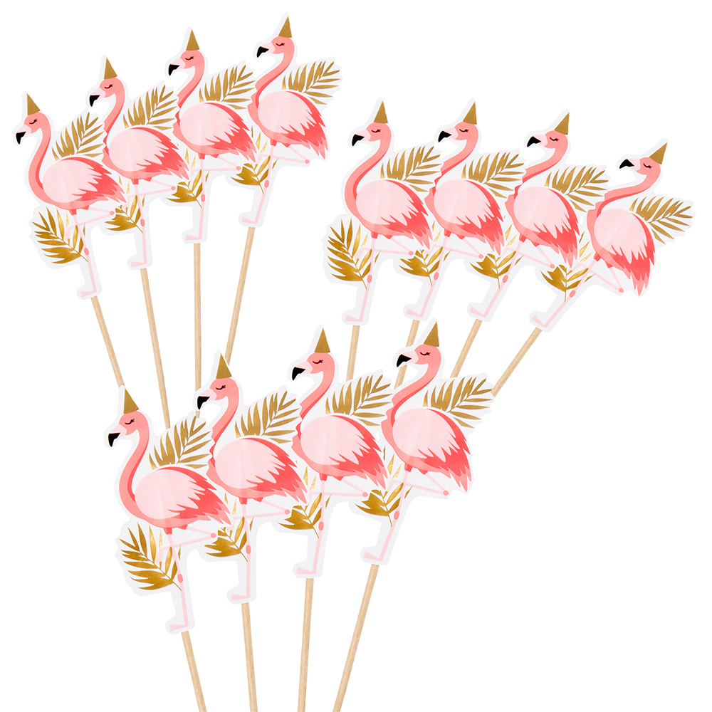 Set 12 Cocktailprikkers Flamingo (13 cm)