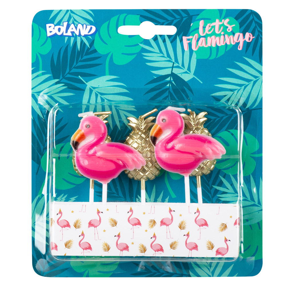 Set 5 Kaarsjes Flamingo/ananas op prikker