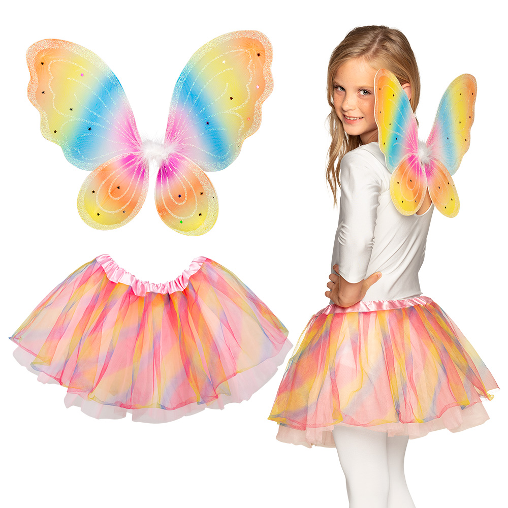 Set Regenboogfee (vleugels en tutu)