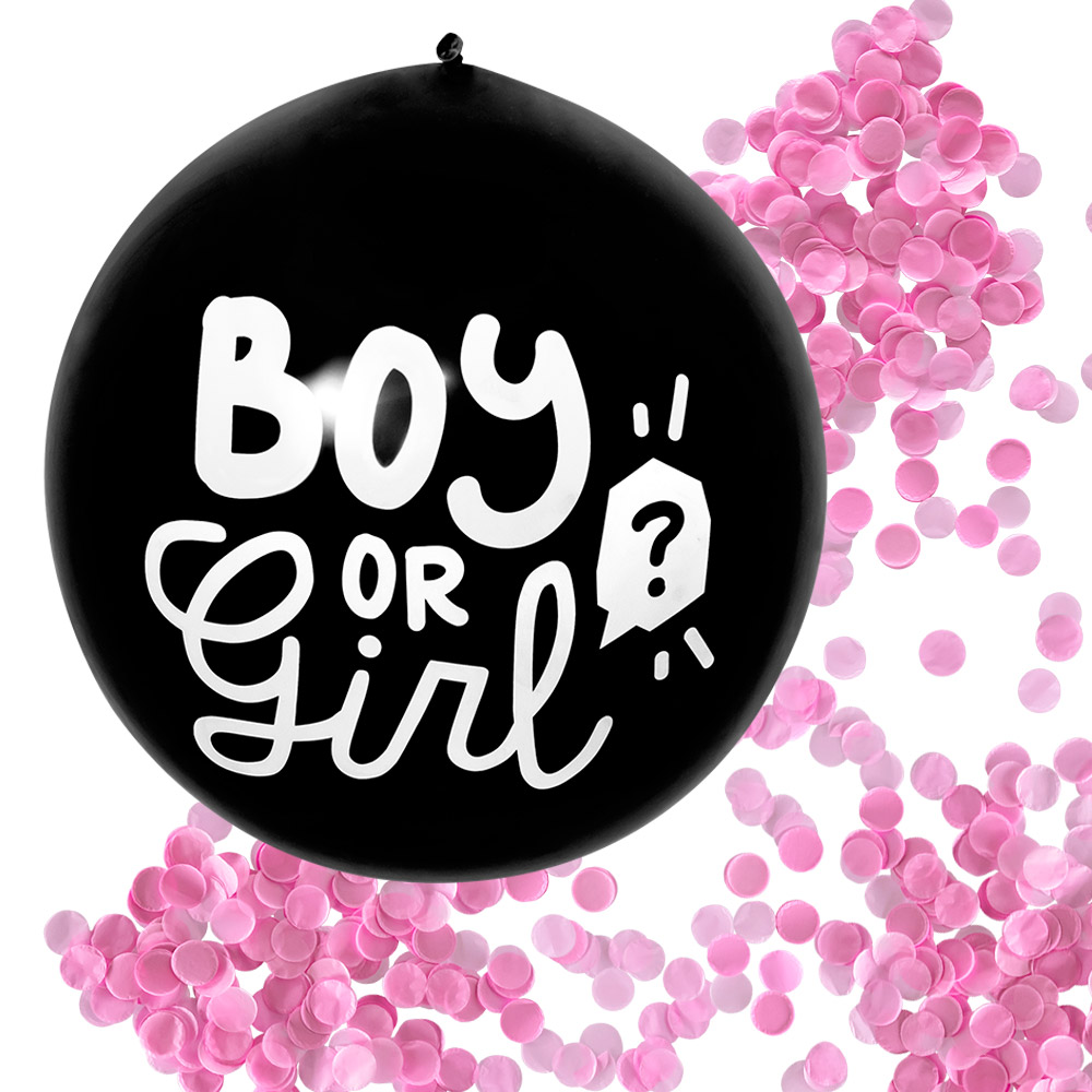 Latex confettiballon 'Boy or girl' roze vulling (Ø 60 cm)