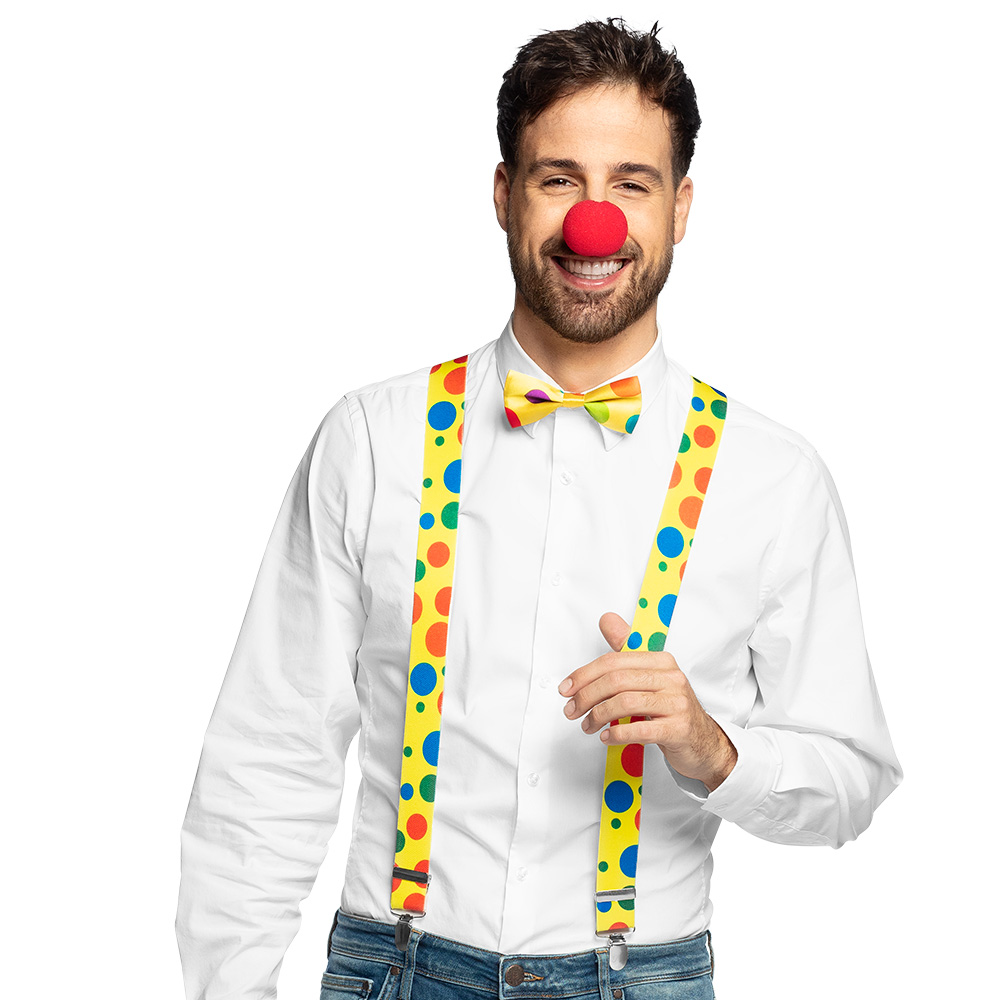 Set Clown (clownsneus, vlinderstrik en bretels)