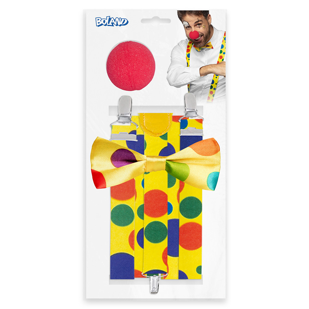 Set Clown (clownsneus, vlinderstrik en bretels)