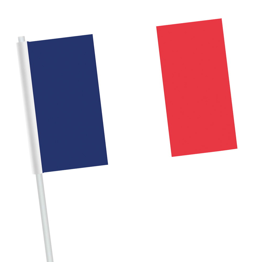 Set 10 papieren zwaaivlaggetjes Frankrijk (16 x 9.5 cm / 30 cm stok)