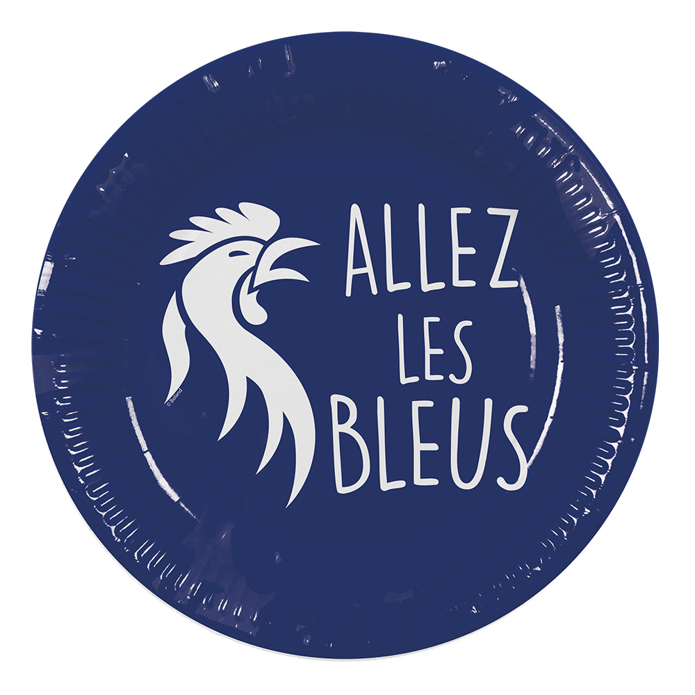 Set 8 papieren bordjes 'Allez les Bleus' (Ø 23 cm)