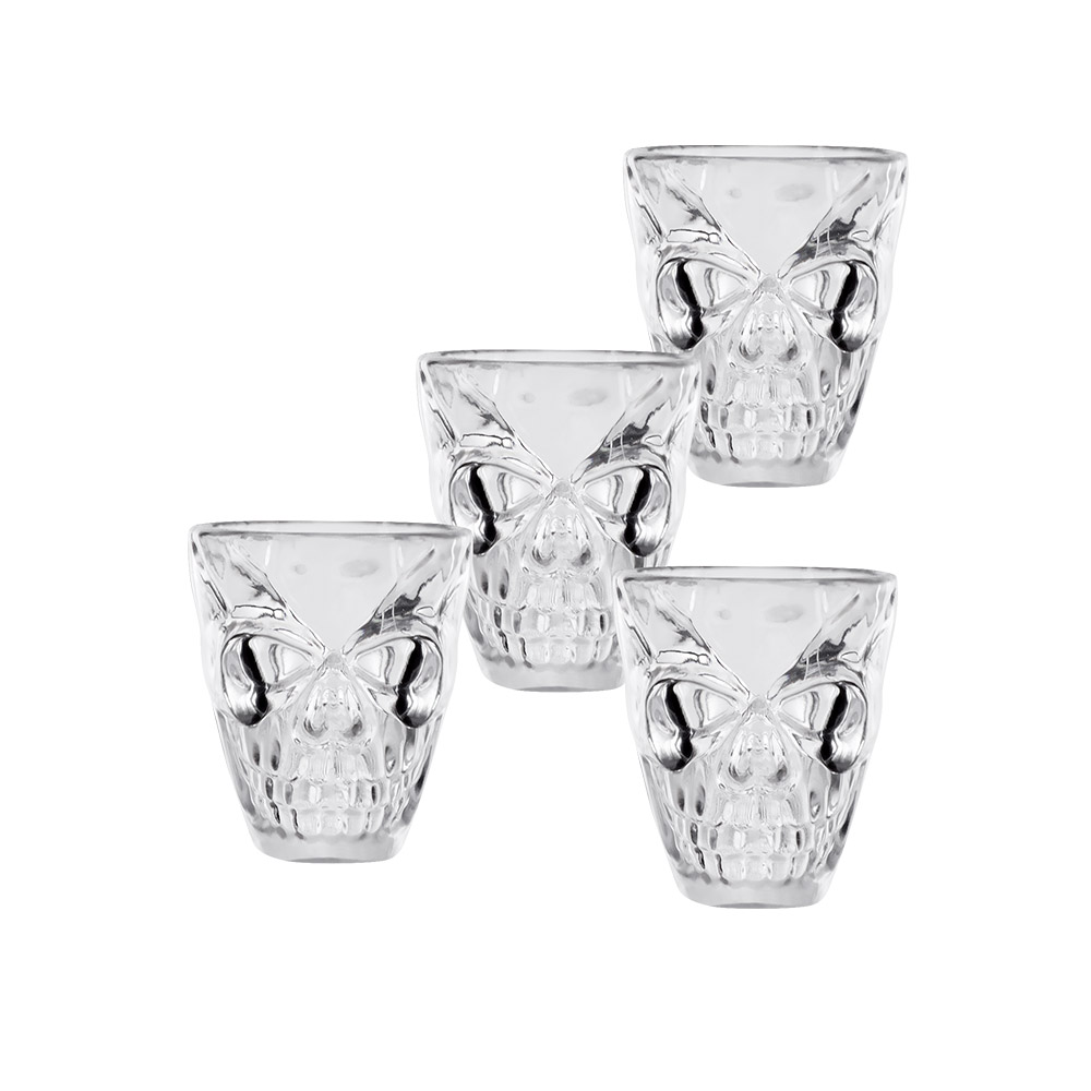 Set 4 Plastic shotglaasjes Schedel (50 ml)