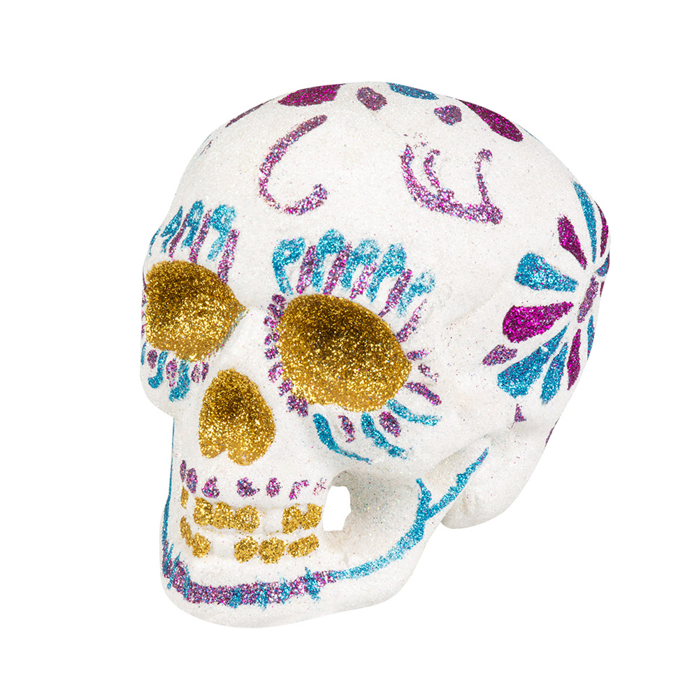 Sugar skull Glitter wit (16 x 14 cm)