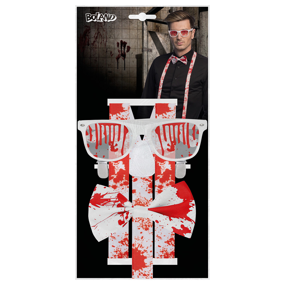Set Bloody (partybril, vlinderstrik en bretels)