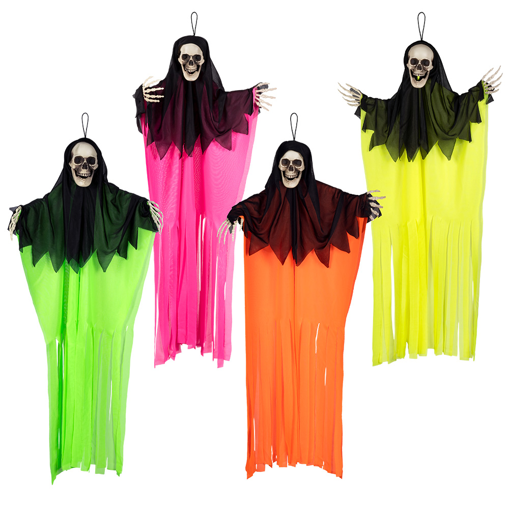 Hangdecoratie Skelet neon spook 4 kleuren ass. UV (90 cm)