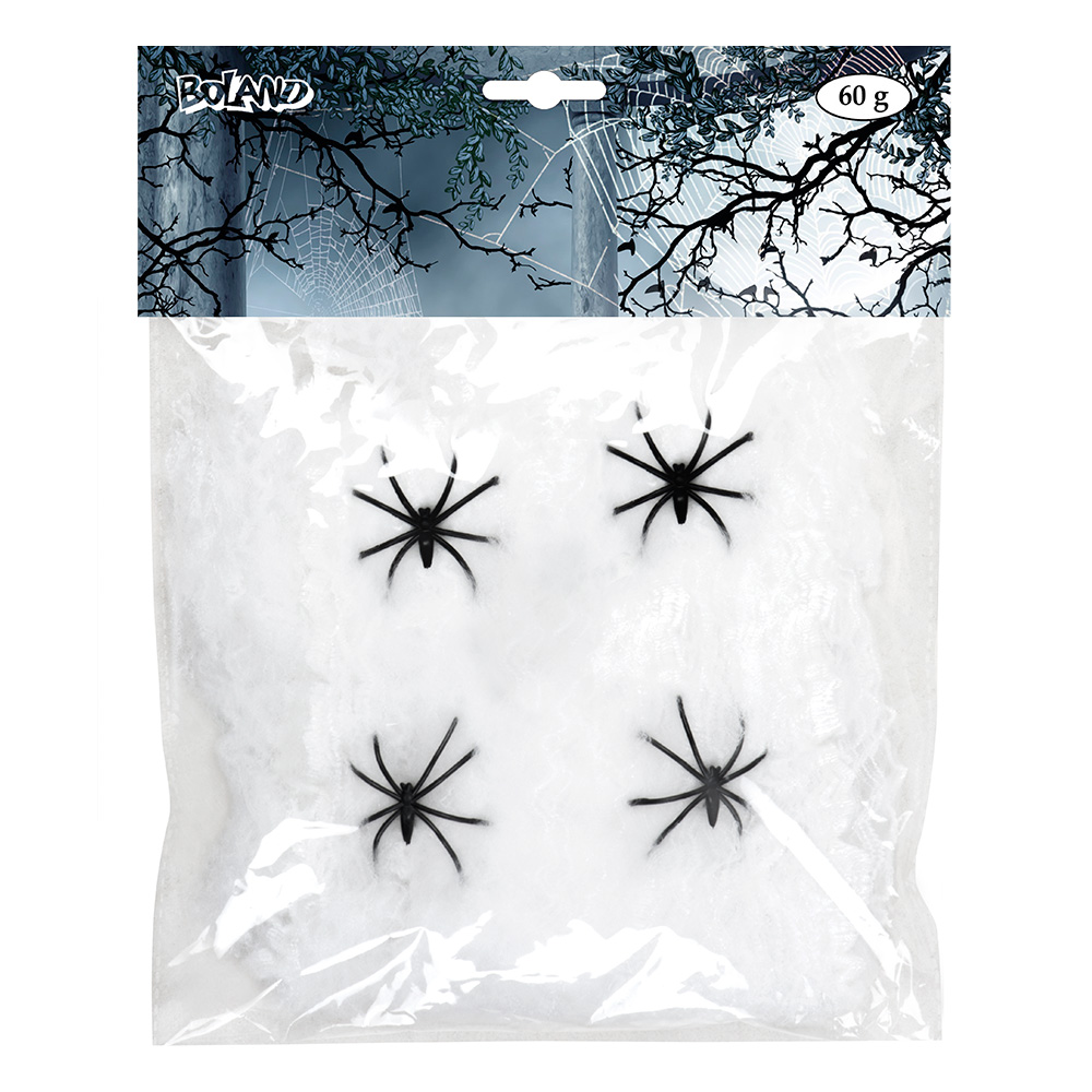 Spinrag 60 g wit met 4 spinnen