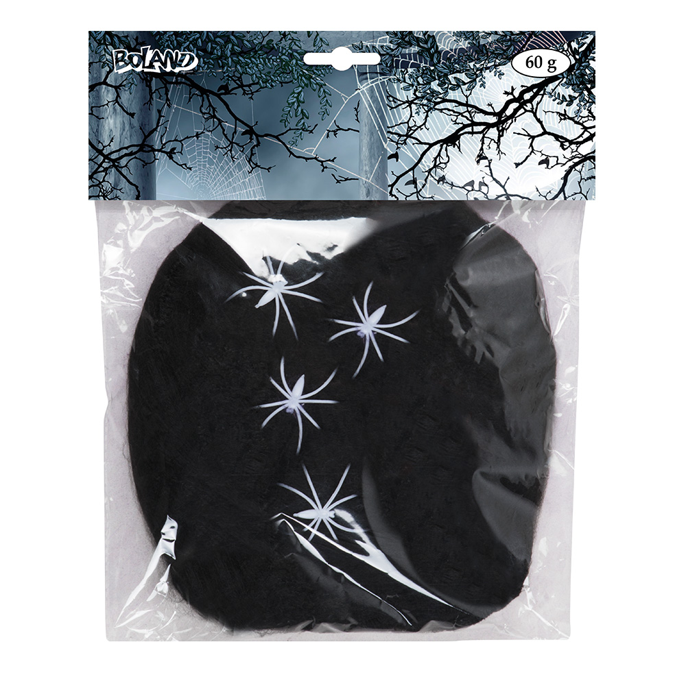 Spinrag 60 g zwart met 4 spinnen
