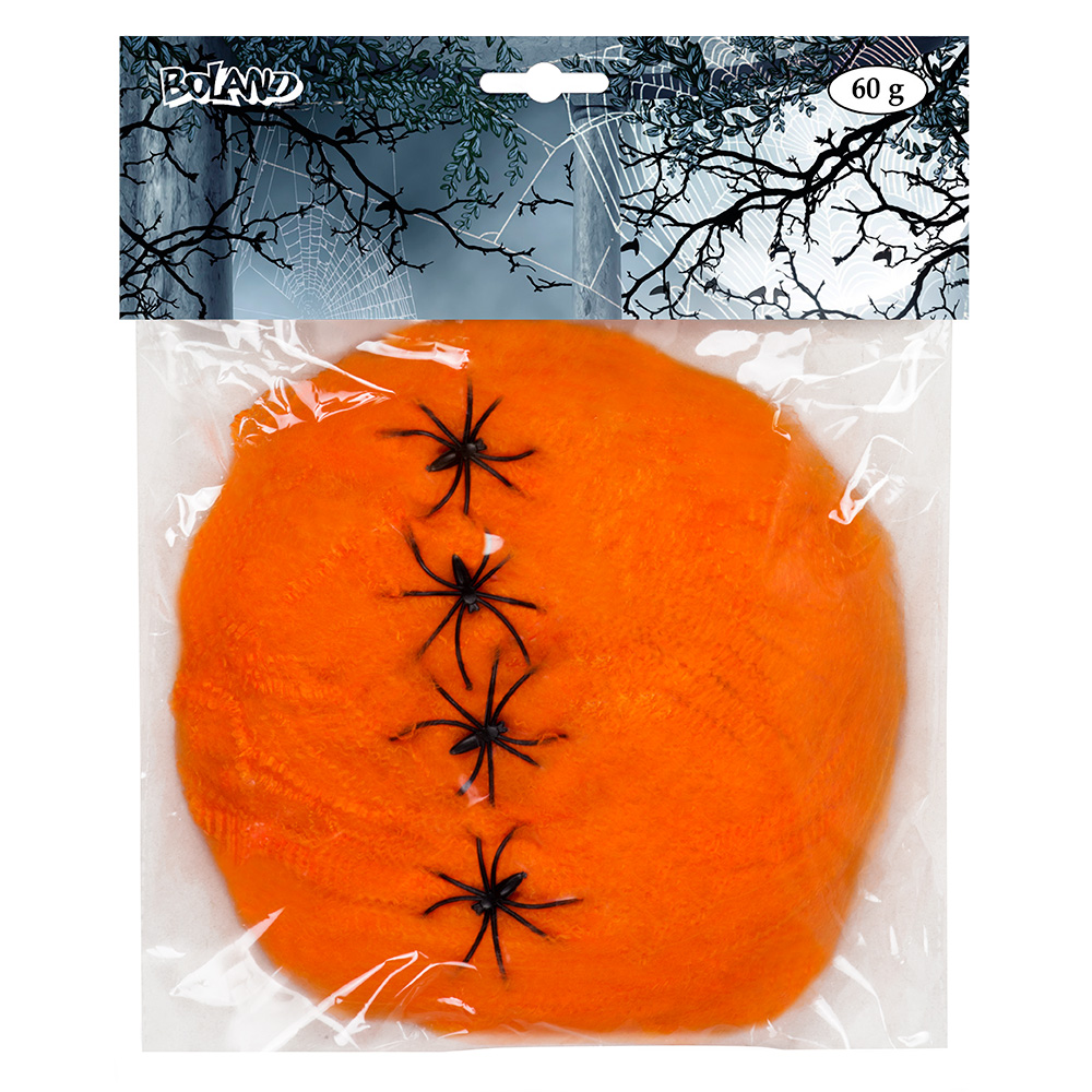 Spinrag 60 g oranje met 4 spinnen