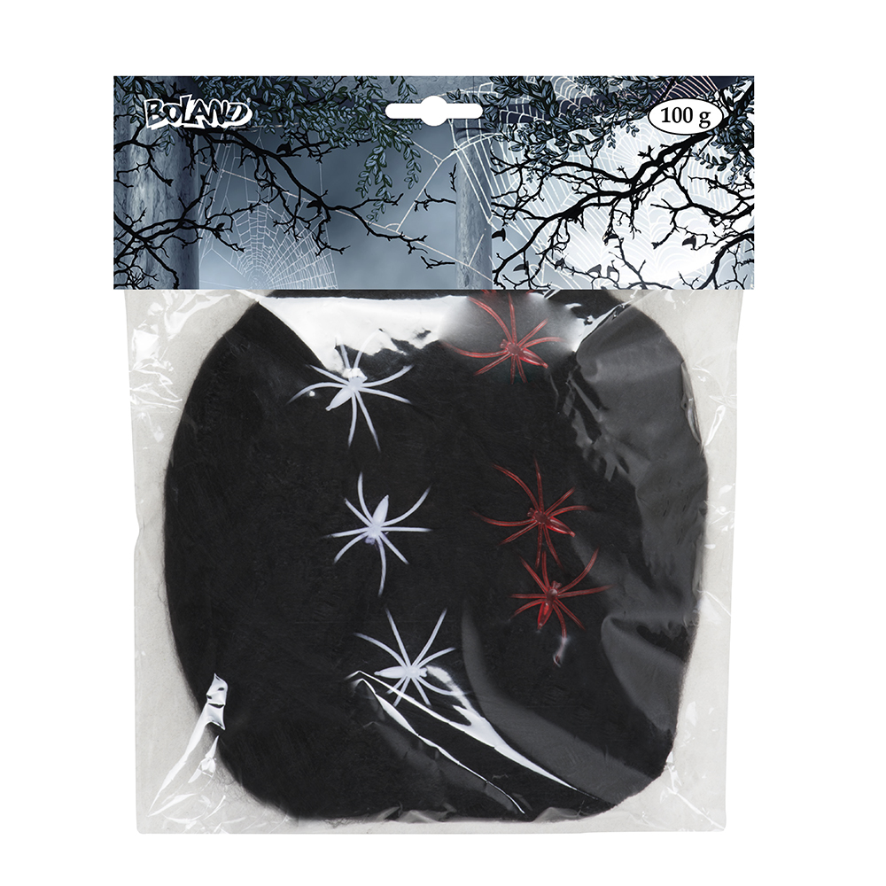 Spinrag 100 g zwart met 6 spinnen