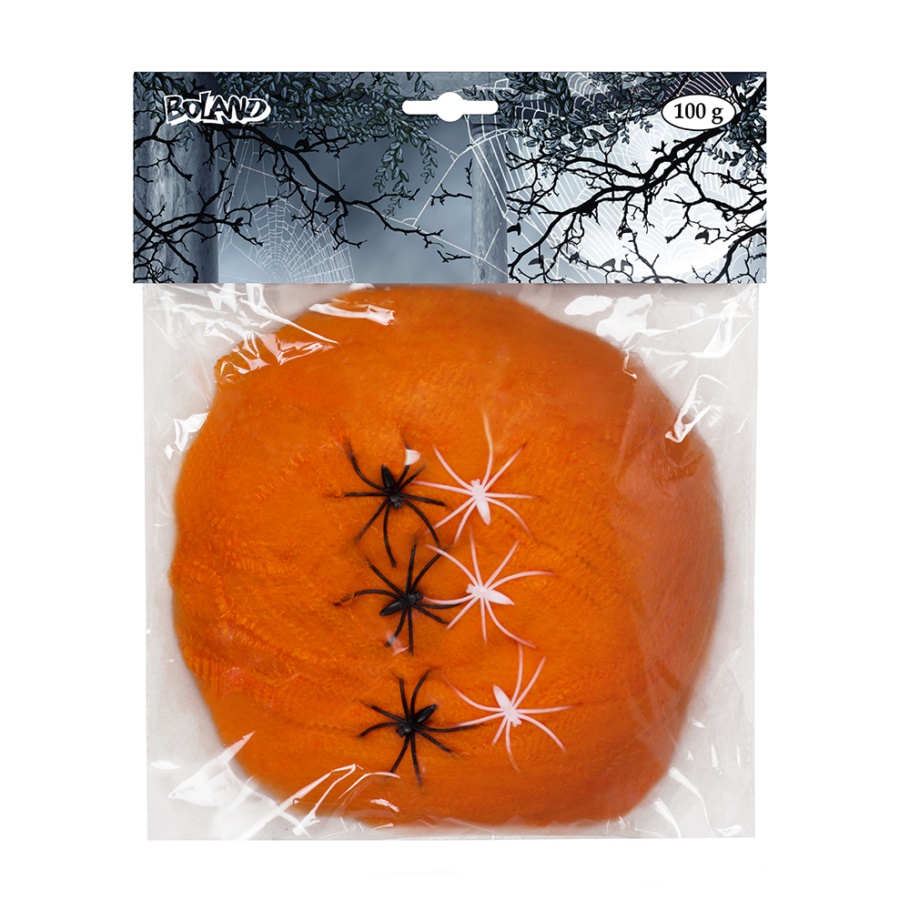 Spinrag 100 g oranje met 6 spinnen UV