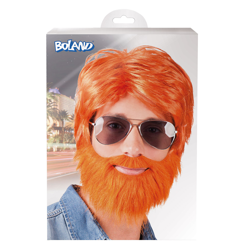 Pruik Dude oranje met baard