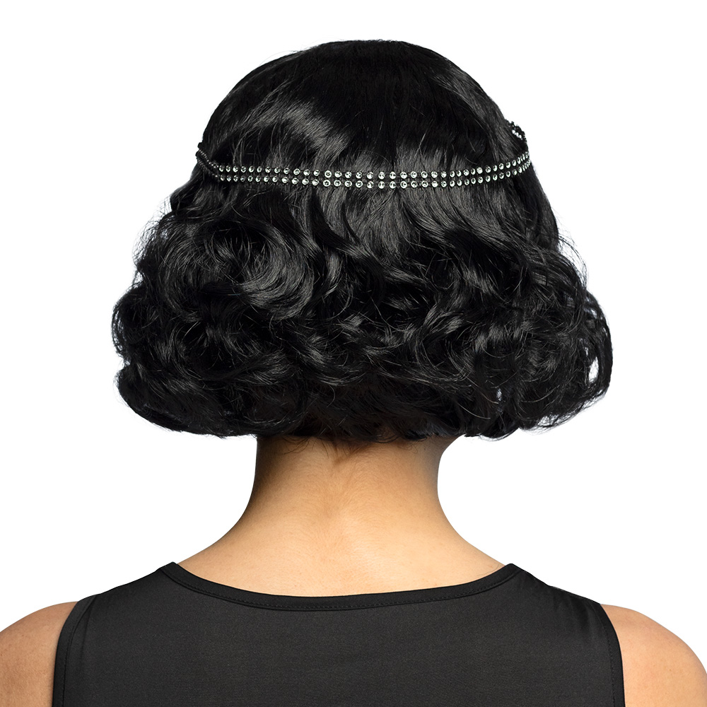 Pruik Flapper zwart met hoofdband