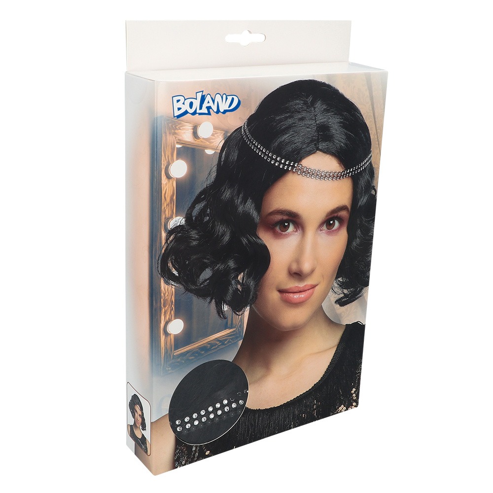 Pruik Flapper zwart met hoofdband