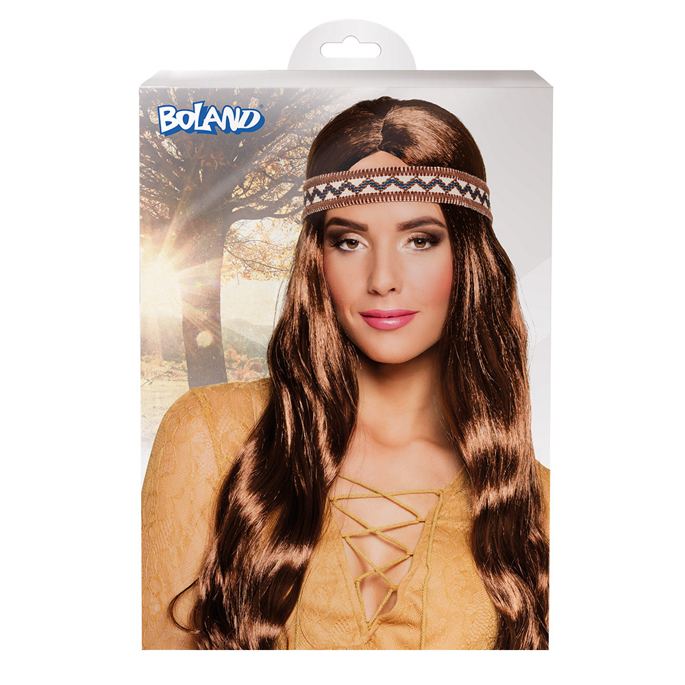 Pruik Harmony bruin met hoofdband