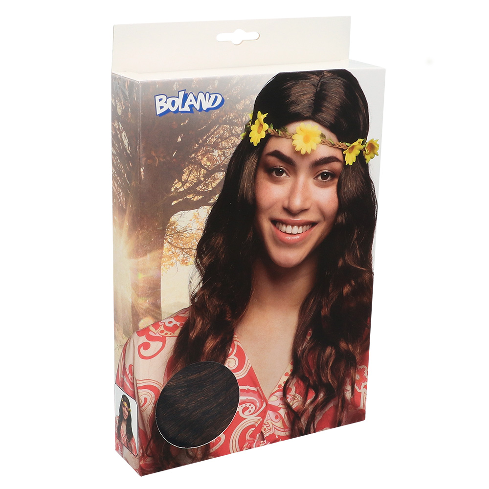 Pruik Joy zwart/bruin met hoofdband