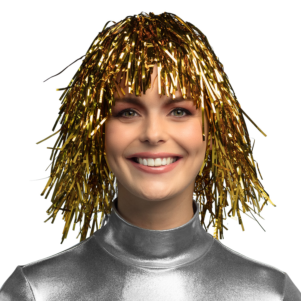 Pruik Metallic 4 kleuren ass.