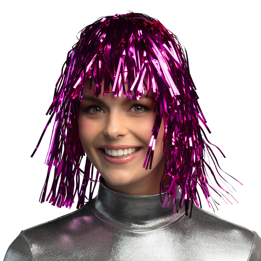 Pruik Metallic 4 kleuren ass.