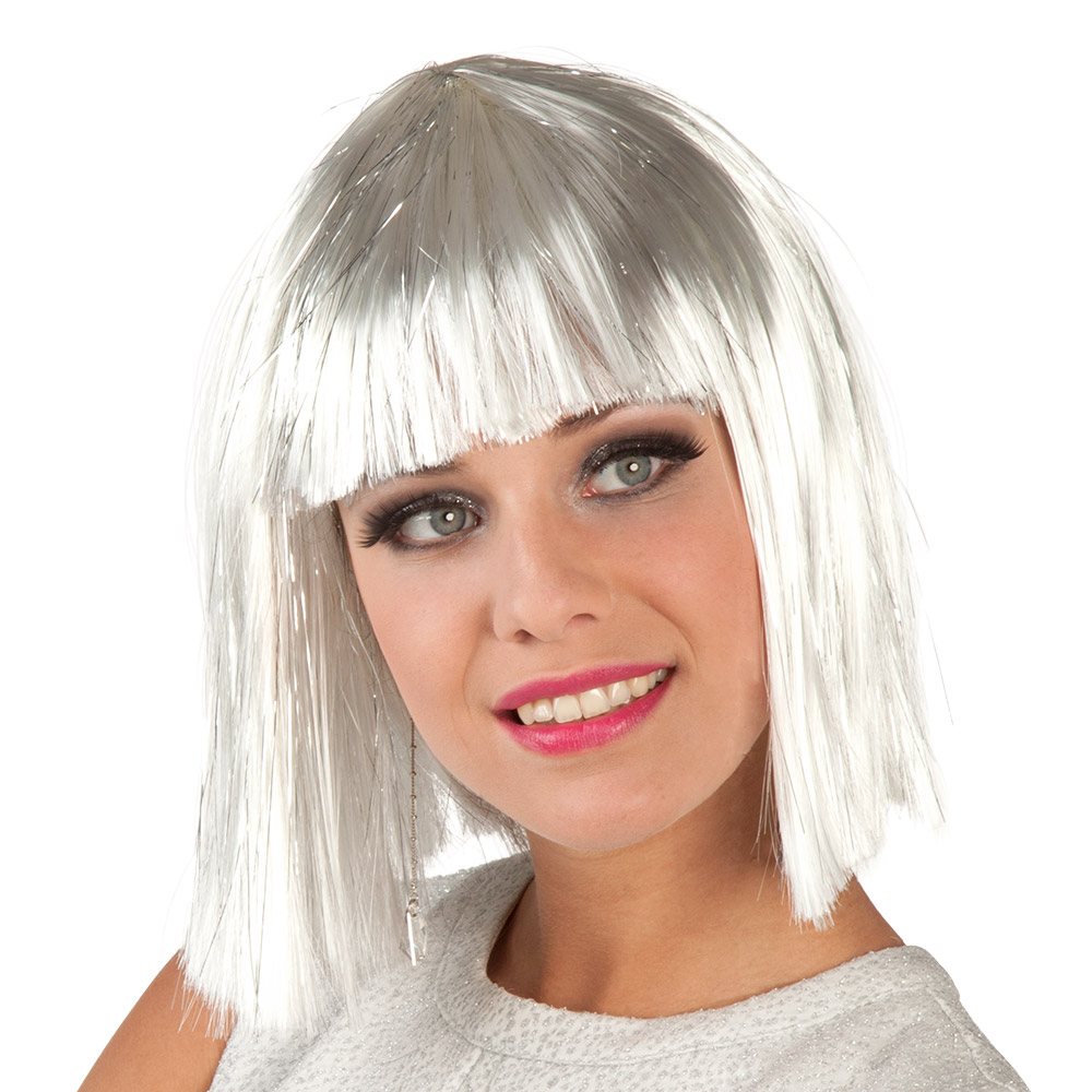 Pruik Gigi glamour wit (zilver tinsel)