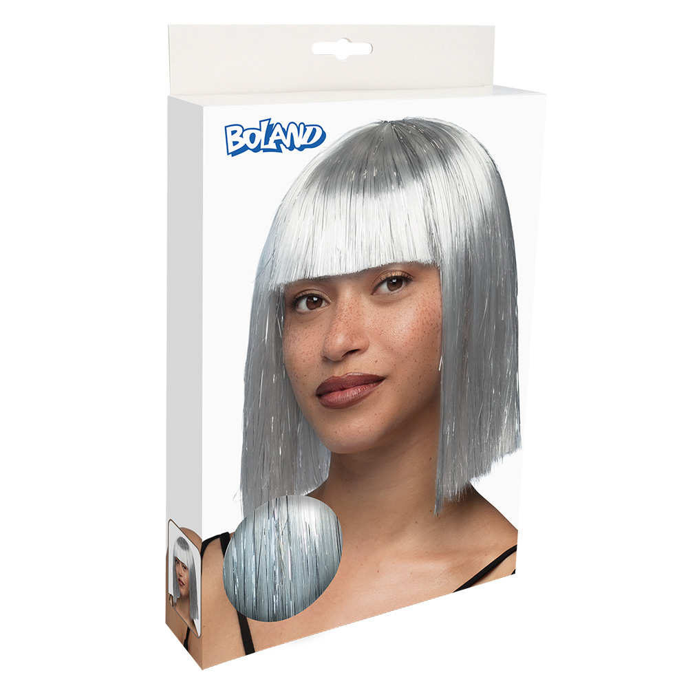 Pruik Gigi glamour wit (zilver tinsel)