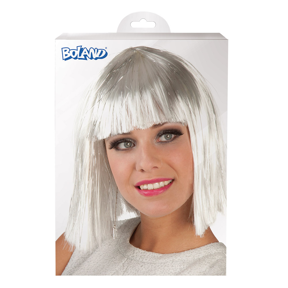 Pruik Gigi glamour wit (zilver tinsel)