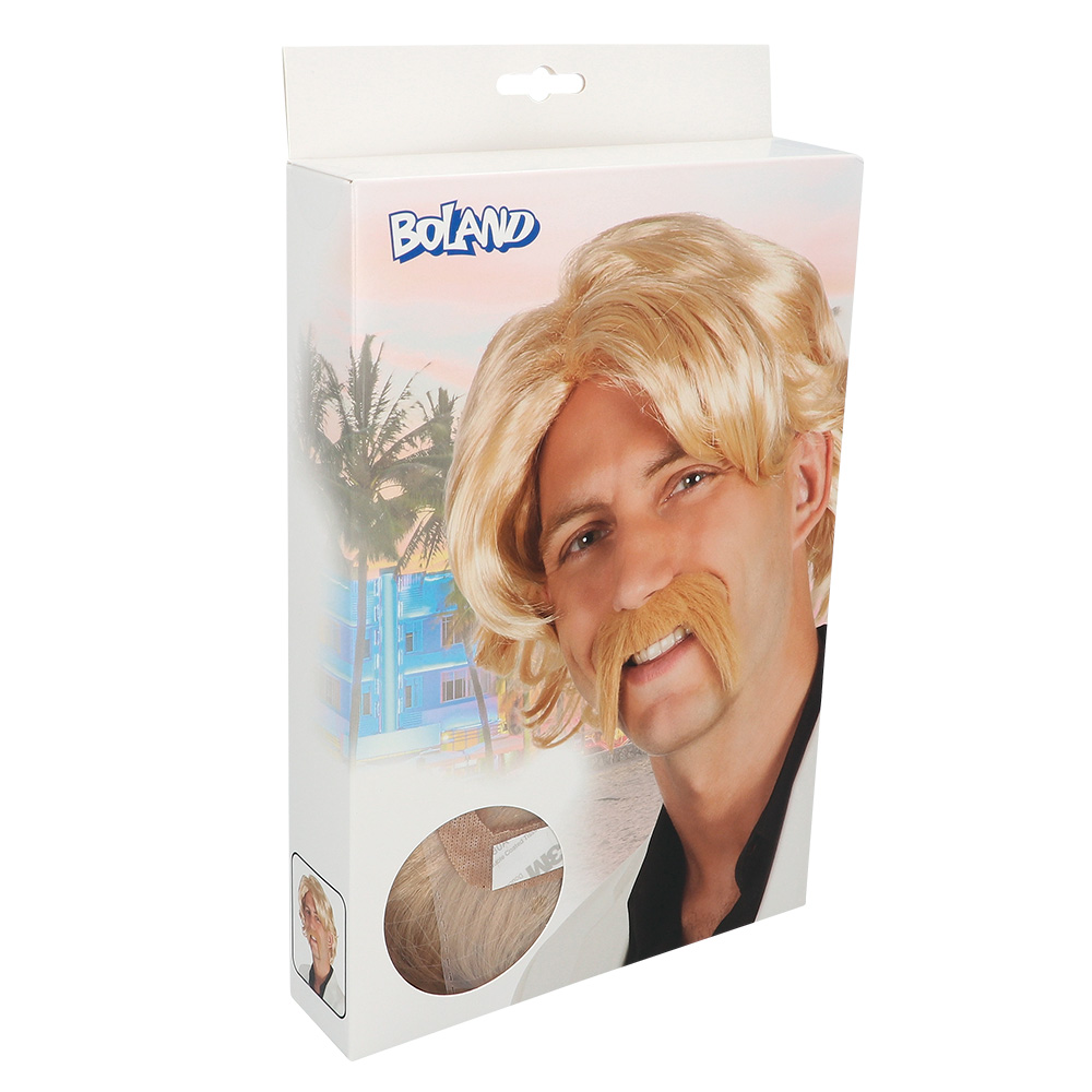 Pruik Chuck blond met snor