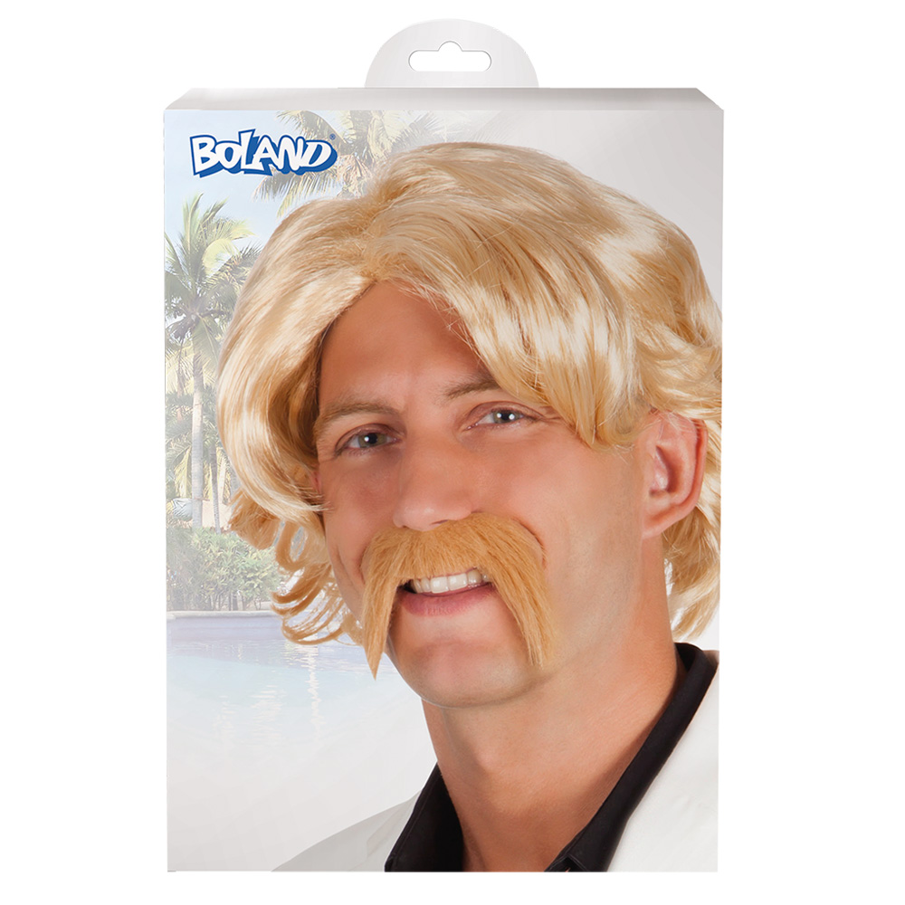 Pruik Chuck blond met snor