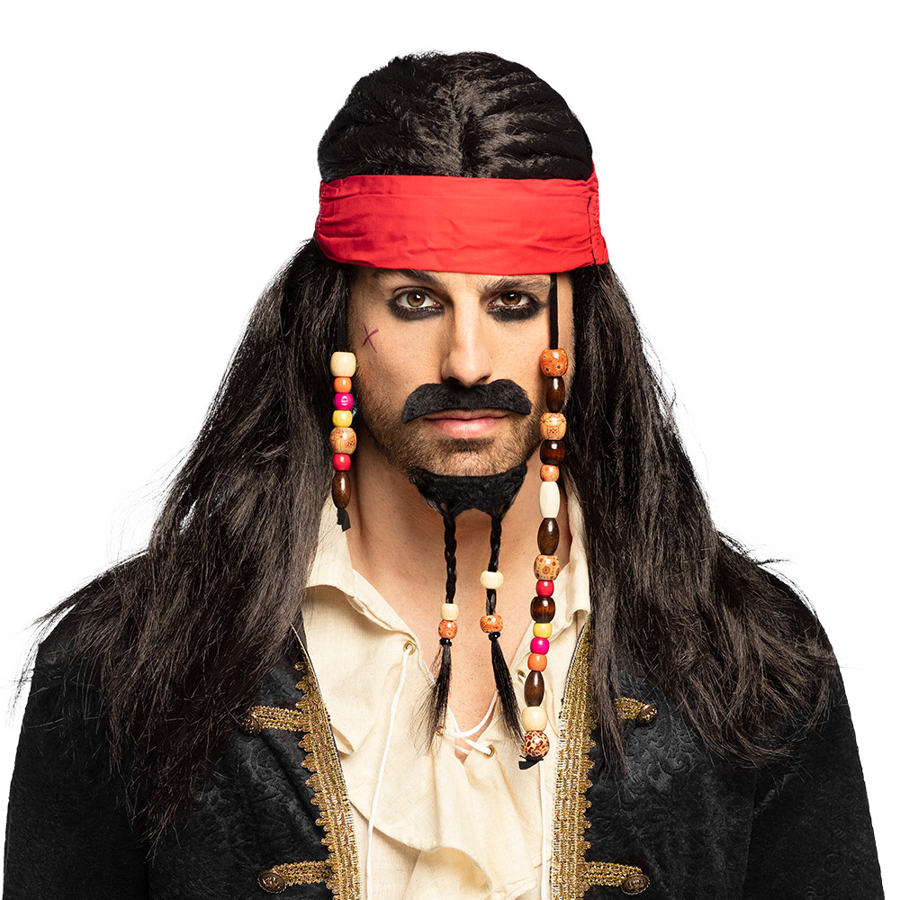 Pruik Tobias met bandana, snor en baard